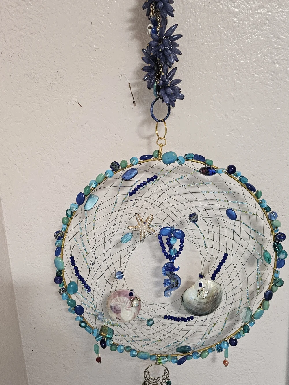 Handmade Blue Teal Beach Dreamcatcher Wall Decor
